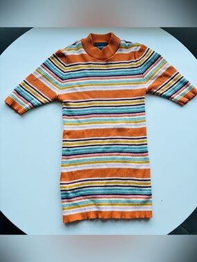 Modcloth Retro Orange Multi-Stripe Ribbed Knit Top! EUC!